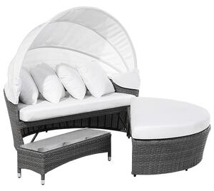 Kosz plażowy szary białe poduszki ze schowkiem ławką polyrattan Sylt Lux Beliani