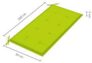 Ławka ogrodowa z jasnozieloną poduszką, 112 cm, drewno tekowe