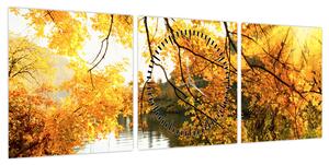 Obraz - Jesienne drzewo (z zegarem) (90x30 cm)