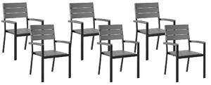 Zestaw 6 krzeseł ogrodowych szary sztuczne drewno metal odporny na pogodę Como Beliani