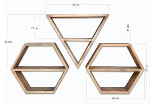 Zestaw 3 półek drewnianych Hexa