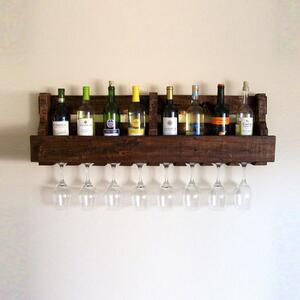 Ręcznie robiony stojak na wino z wieszakiem na kieliszki z litego drewna Catalin Faina, 90x30x12 cm