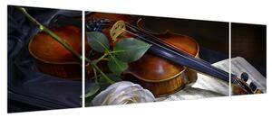 Obraz - Róże i skrzypce (170x50 cm)