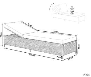 Leżak ogrodowy szary z poduszką technorattanowy regulowany Turin II Beliani