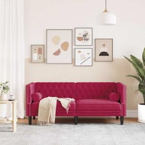 Sofa chesterfield z waÅkami, dwuosobowa, bordowa, aksamit