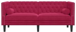 Sofa chesterfield z waÅkami, dwuosobowa, bordowa, aksamit