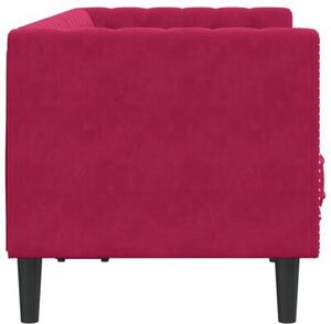 Sofa chesterfield z waÅkami, dwuosobowa, bordowa, aksamit