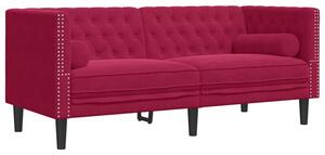 Sofa chesterfield z waÅkami, dwuosobowa, bordowa, aksamit