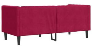 Sofa chesterfield z waÅkami, dwuosobowa, bordowa, aksamit
