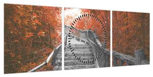 Obraz - Schody w naturze, pomarańczowy (z zegarem) (90x30 cm)
