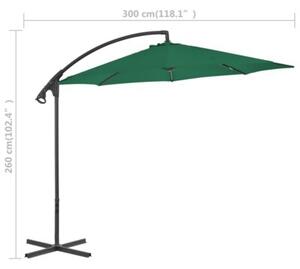 Parasol wiszący ze stalowym słupkiem, 300 cm, zielony
