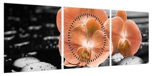 Obraz - Pomarańczowe orchidee (z zegarem) (90x30 cm)