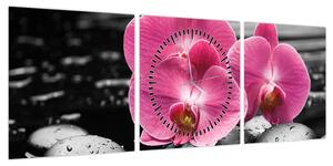 Obraz - Różowe orchidee (z zegarem) (90x30 cm)