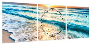 Obraz - Plaża morska (z zegarem) (90x30 cm)