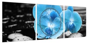 Obraz - Niebieska Orchidea (z zegarem) (90x30 cm)