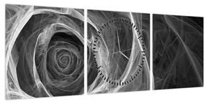 Obraz - Abstrakcyjna róża czarno-biała (z zegarem) (90x30 cm)
