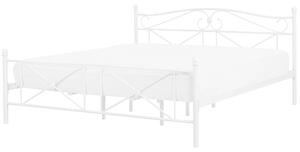 Metalowe łóżko ze stelażem 180x200 cm zdobione wezgłowie i zanóżek białe Rodez Beliani