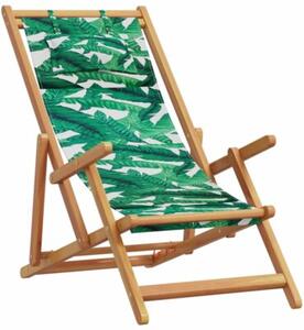 Składane krzesła plażowe 2 szt., wzór w liście tkanina i drewno