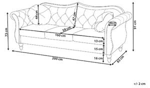 Trzyosobowa sofa welurowa pikowana beżowa z okrągłymi poduszkami Skien Beliani