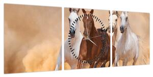 Obraz - Stado koni (z zegarem) (90x30 cm)