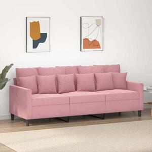 Sofa 3-osobowa, rÃ³Å¼owa, 180 cm, obita aksamitem