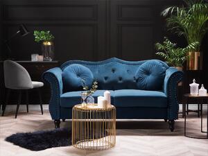 Dwuosobowa sofa welurowa pikowana niebieska z okrągłymi poduszkami Skien Beliani