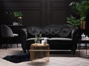 Dwuosobowa sofa welurowa pikowana czarna z okrągłymi poduszkami Skien Beliani