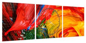 Obraz - Niebieska abstrakcja za pomocą pędzla (z zegarem) (90x30 cm)