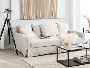 Sofa 3-odobowa tapicerowana biała z falbaną drewniane nóżki Gilja Beliani