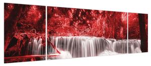 Obraz - Wodospad, czerwony (170x50 cm)