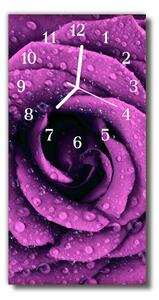 Zegar Szklany Pionowy Kwiaty Róża krople purpurowy