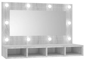 Szafka z lustrem i LED, szary dąb sonoma, 90x31,5x62 cm