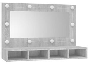 Szafka z lustrem i LED, szary dąb sonoma, 90x31,5x62 cm
