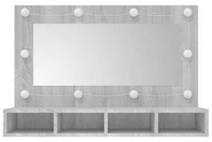 Szafka z lustrem i LED, szary dąb sonoma, 90x31,5x62 cm