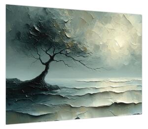 Obraz - Obraz olejny przedstawiający drzewo z oceanem (70x50 cm)