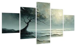 Obraz - Obraz olejny przedstawiający drzewo z oceanem (125x70 cm)