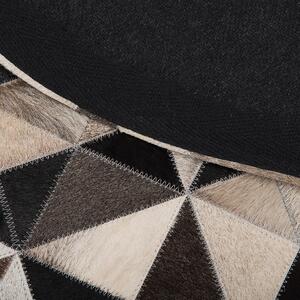 Dywan patchwork szaro-beżowy skórzany okrągły ø 140 cm wzór geometryczny Kirklar Beliani