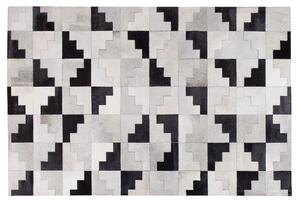 Dywan skórzany 140 x 200 cm wzór geometryczny ręcznie tkany czarno-szary Efirli Beliani