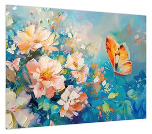 Obraz - Motyl i kwiaty, obraz olejny II. (70x50 cm)