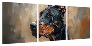 Obraz - Portret Dobrmana (z zegarem) (90x30 cm)