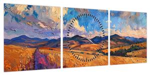 Obraz - Obraz olejny przedstawiający krajobraz (z zegarem) (90x30 cm)