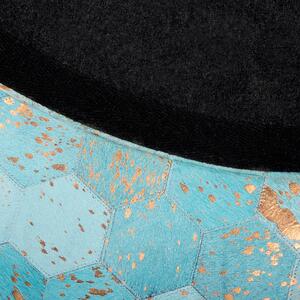 Dywan niebieski skórzany okrągły ø 140 cm patchwork wzór geometryczny Zeytin Beliani