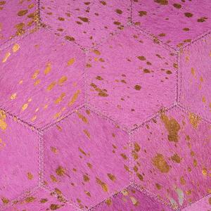 Dywan różowy skórzany okrągły ø 140 cm patchwork wzór geometryczny Zeytin Beliani