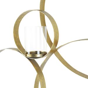 Elegancki świecznik ścienny z metalowymi kołami obręcz 80 cm złoto i szkło Buru Beliani