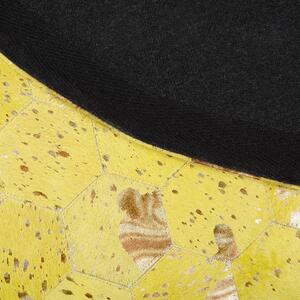 Dywan żółty skórzany okrągły ø 140 cm patchwork wzór geometryczny Zeytin Beliani