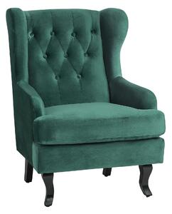 Fotel tapicerowany welurowy pikowany wysokie oparcie uszak retro zielony Alta Beliani