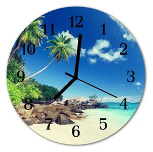 Zegar szklany okrągły Plaża z palmami