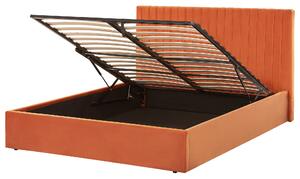 Nowoczesne łóżko tapicerowane z pojemnikiem 160 x 200 cm welurowe pomarańczowe Vion Beliani