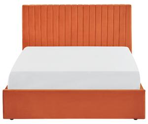 Nowoczesne łóżko tapicerowane z pojemnikiem 140 x 200 cm welurowe pomarańczowe Vion Beliani