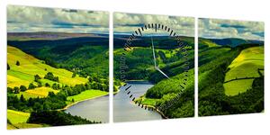 Obraz - Zielony krajobraz (z zegarem) (90x30 cm)